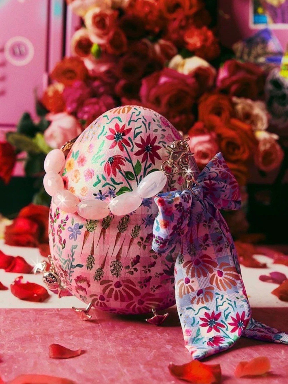 Betsey Johnson The Plot Chickens Floral Egg-Top Handle/crossbody floral Pastels - Picture 6 of 7